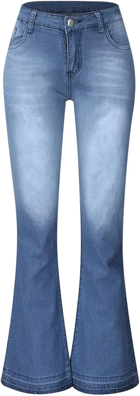Jeans for Women Trendy Women's Sexy Skinny Flare Jeans Low Waist Stretch Button Comfortable Denim Pants with Pocket