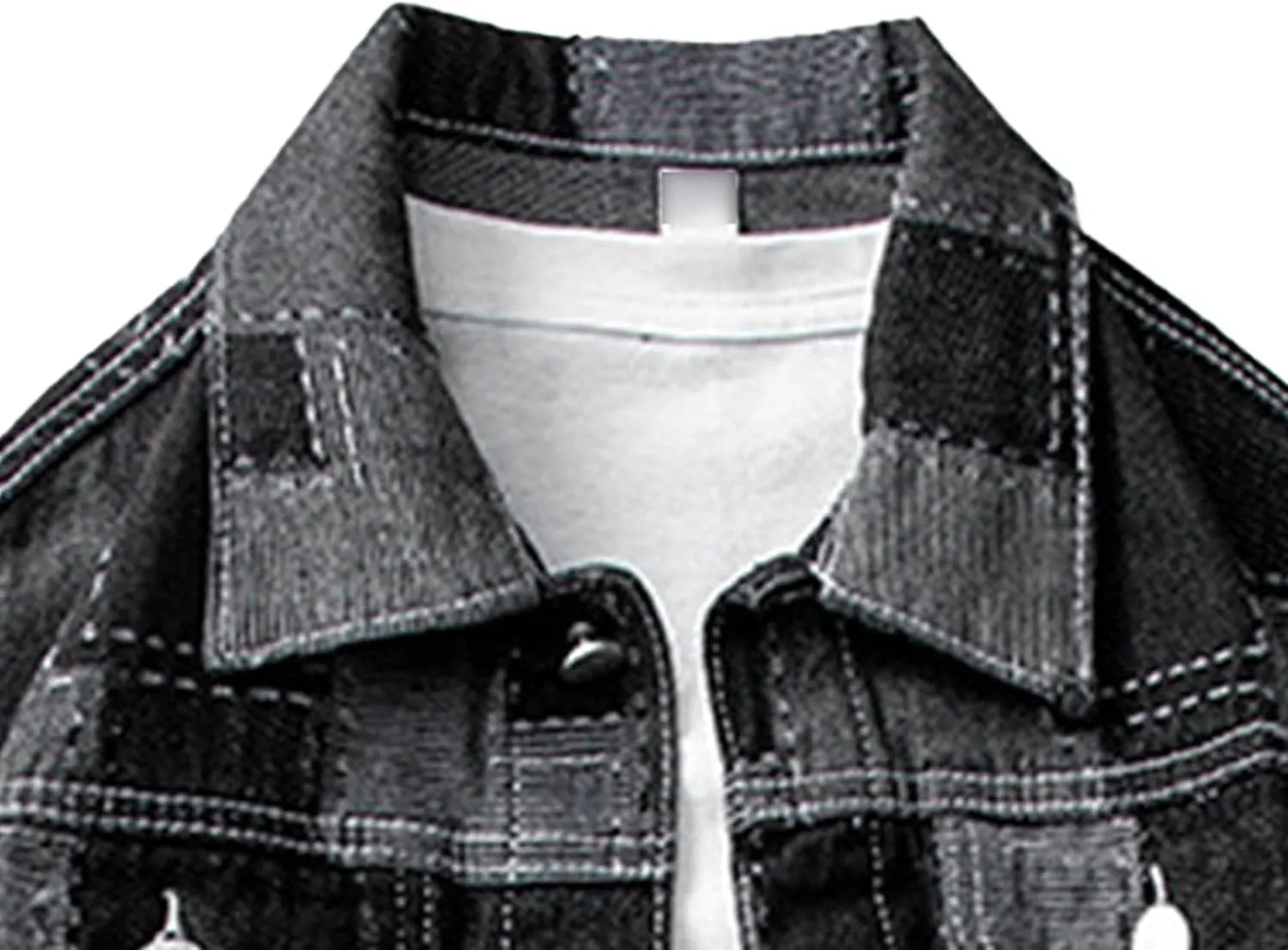 JEKE-DG Men Patchwork Lapel Denim Jacket Casual Slim Fit Jeans Jacket Big Pocket Colorblock Cowboy Outerwear