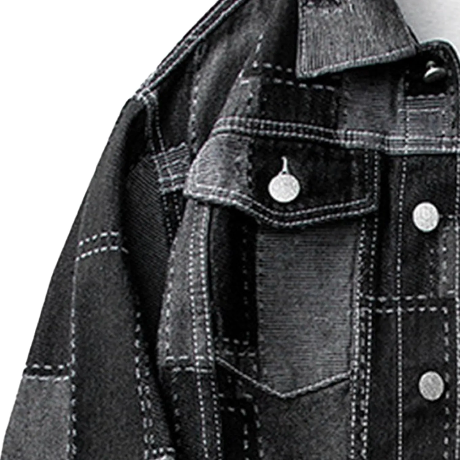 JEKE-DG Men Patchwork Lapel Denim Jacket Casual Slim Fit Jeans Jacket Big Pocket Colorblock Cowboy Outerwear
