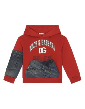 Jersey and denim hoodie
