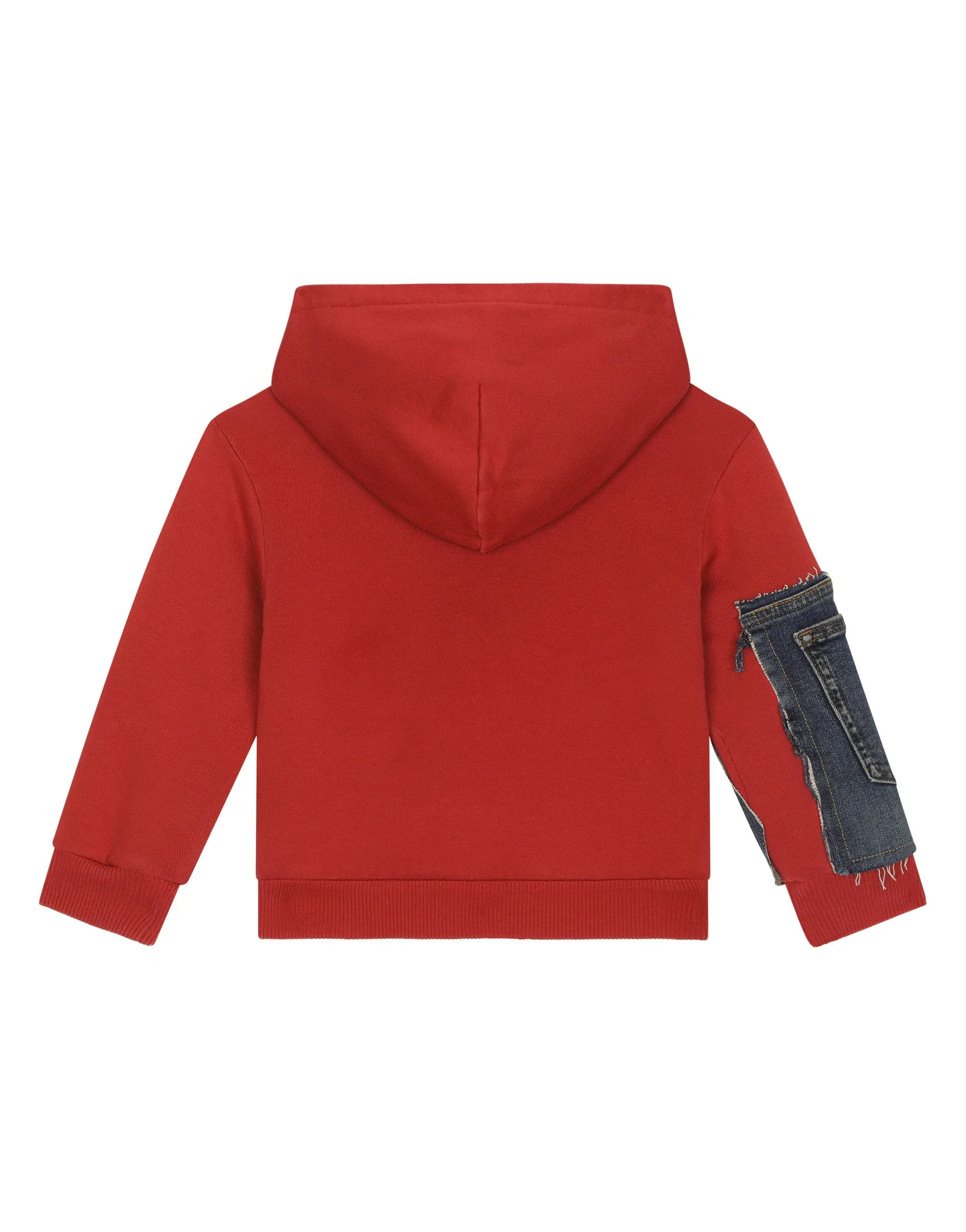 Jersey and denim hoodie