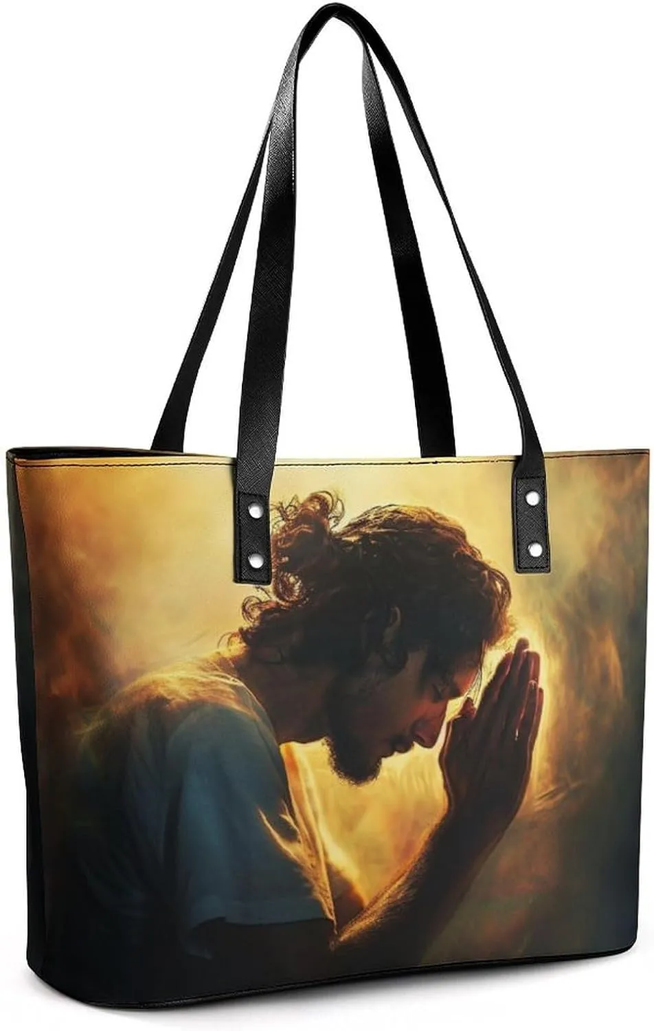 Jesus Christ Looking at The Sky Women Soft Leather Handbags Tote Purses Shoulder Bucket Bags