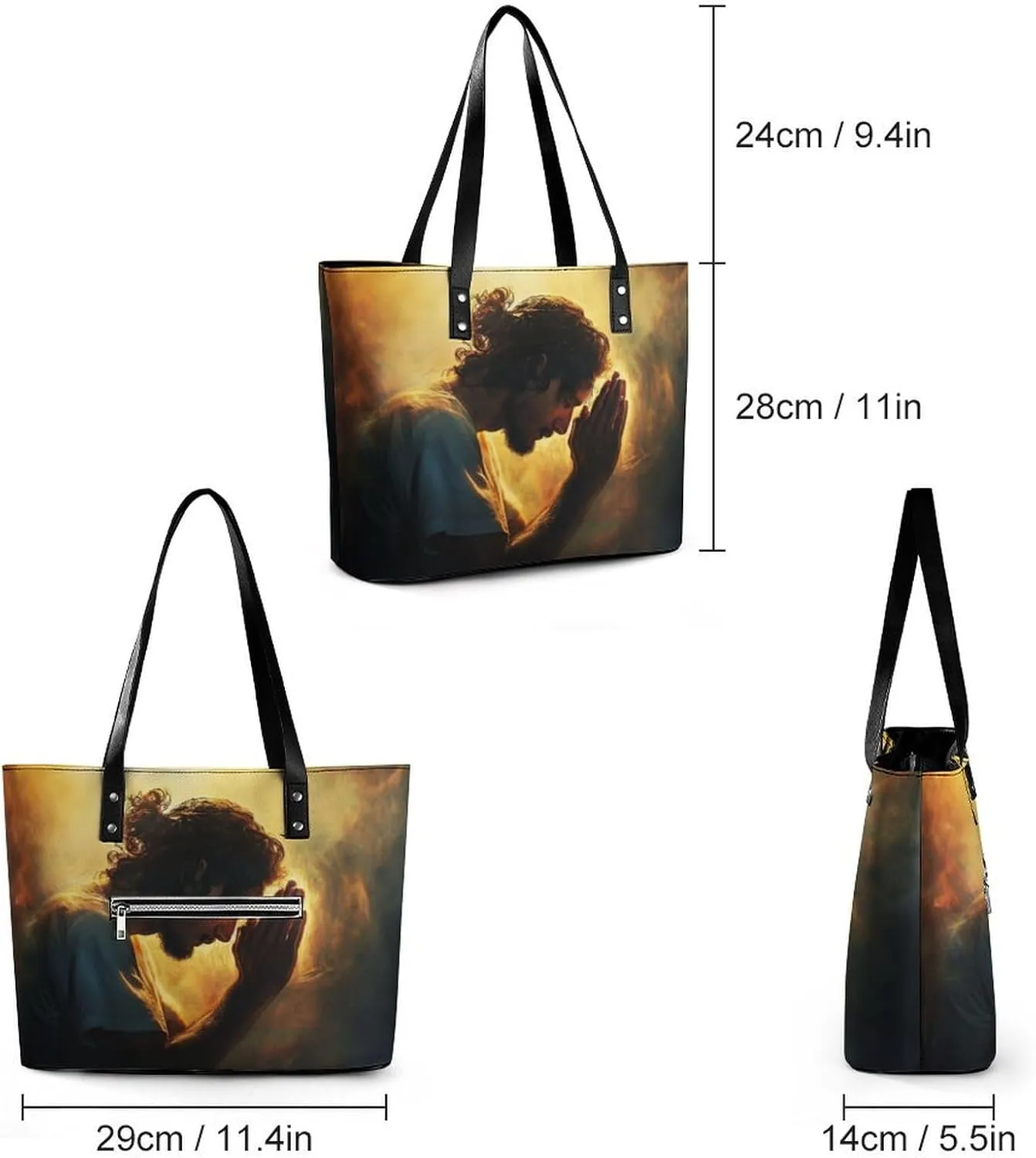 Jesus Christ Looking at The Sky Women Soft Leather Handbags Tote Purses Shoulder Bucket Bags