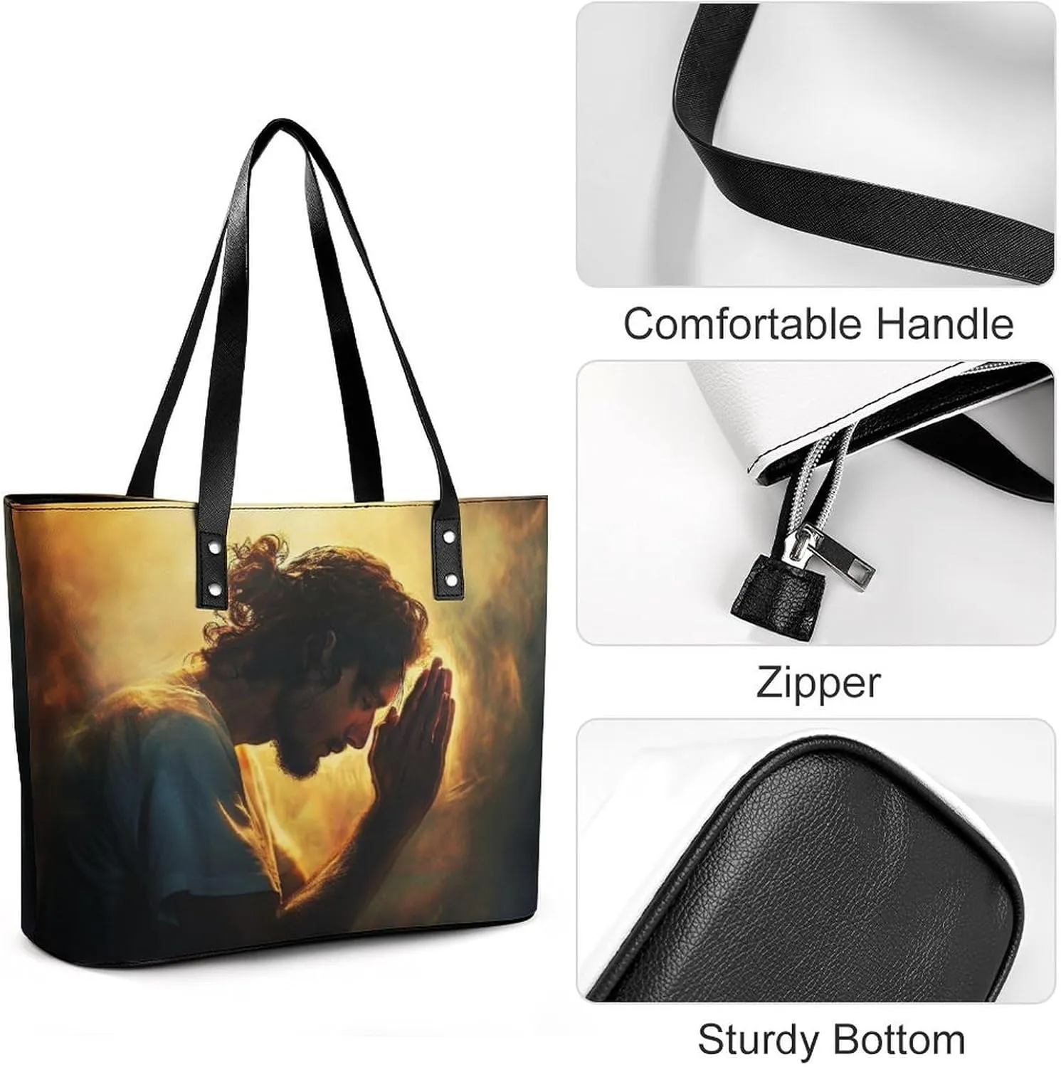 Jesus Christ Looking at The Sky Women Soft Leather Handbags Tote Purses Shoulder Bucket Bags