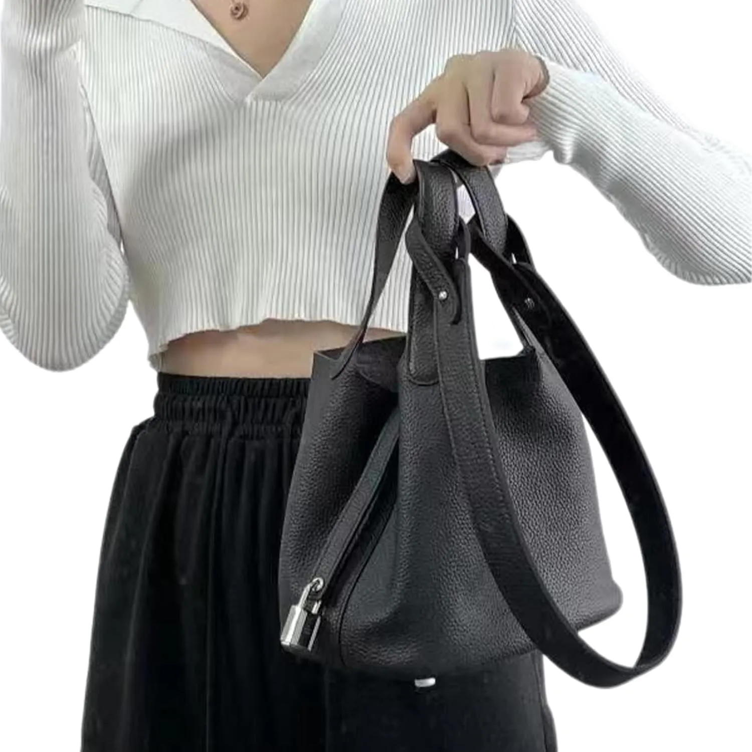 jiesinlov Genuine Leather Shoulder Bag Straps Replacement for Picotin Handbags (Gold Black-L)