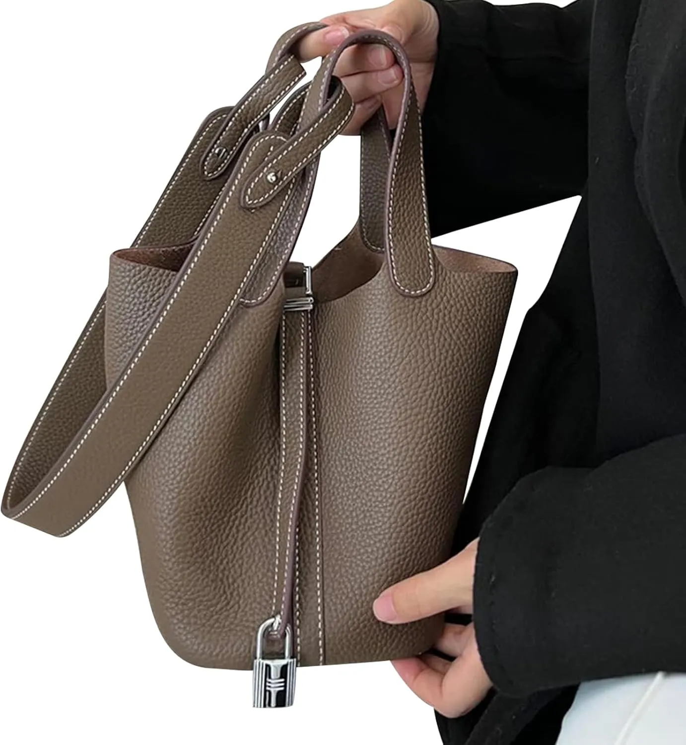jiesinlov Genuine Leather Shoulder Bag Straps Replacement for Picotin Handbags (Silver Taupe-L)