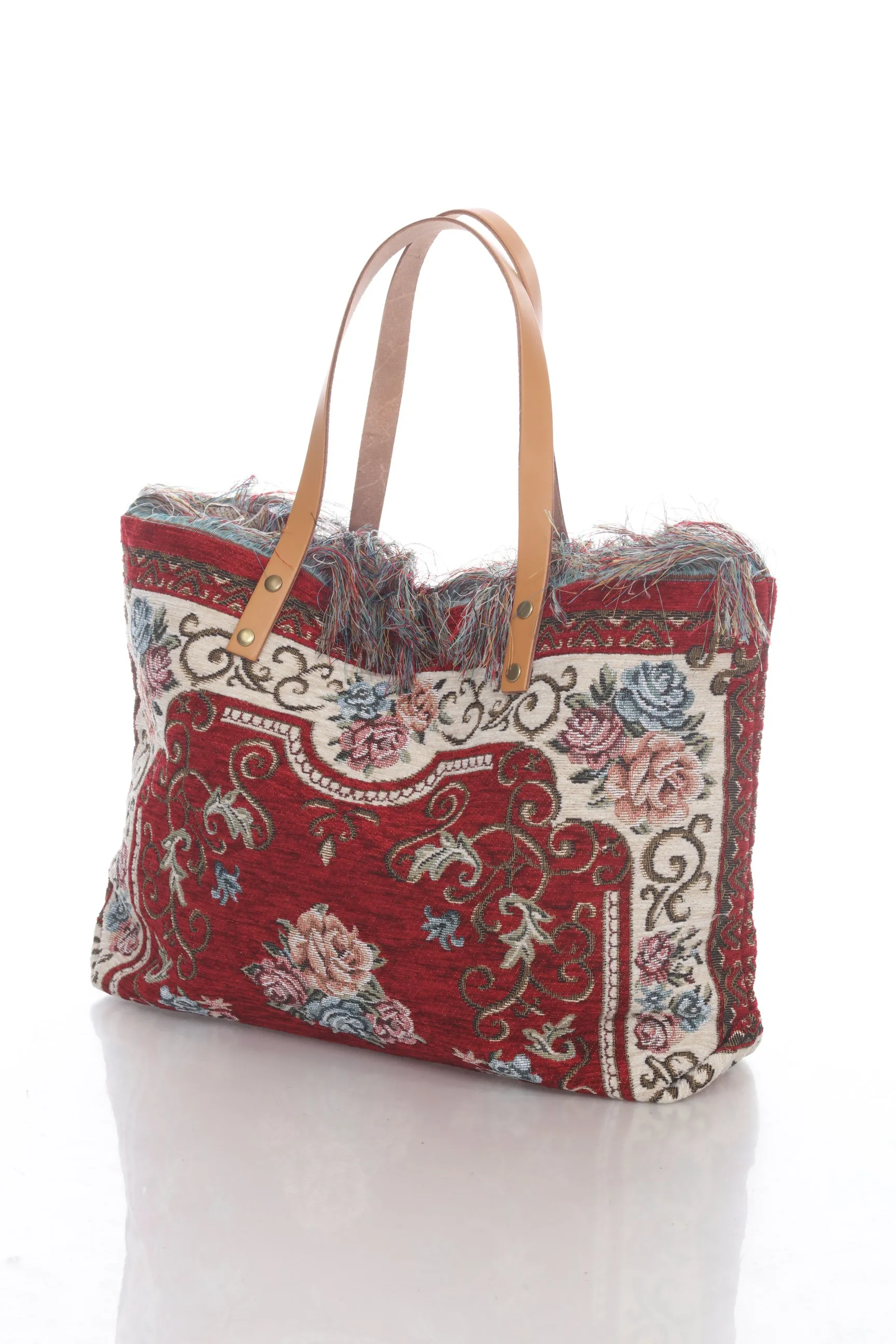 Jijou Capri Tapestry Leather Double Handle Handbag JC0321
