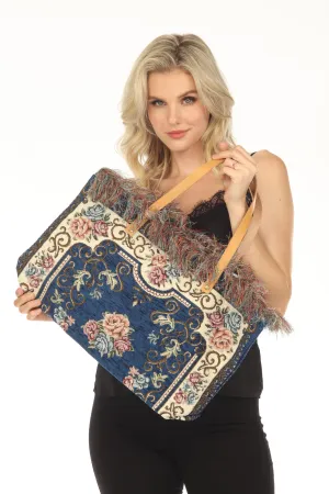 Jijou Capri Tapestry Leather Double Handle Handbag JC0321
