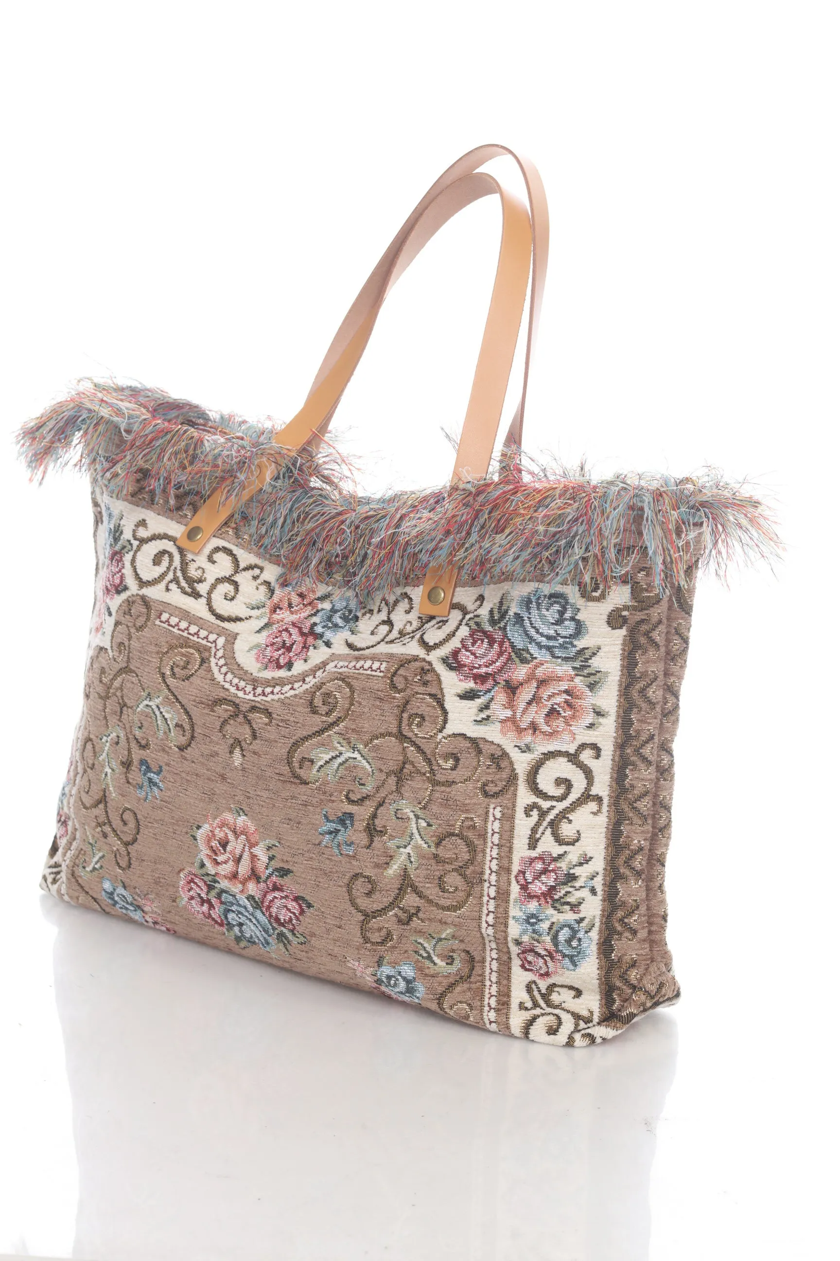 Jijou Capri Tapestry Leather Double Handle Handbag JC0321