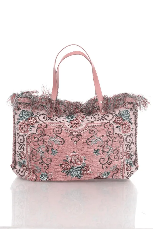 Jijou Capri Tapestry Leather Double Handle Handbag JC0321