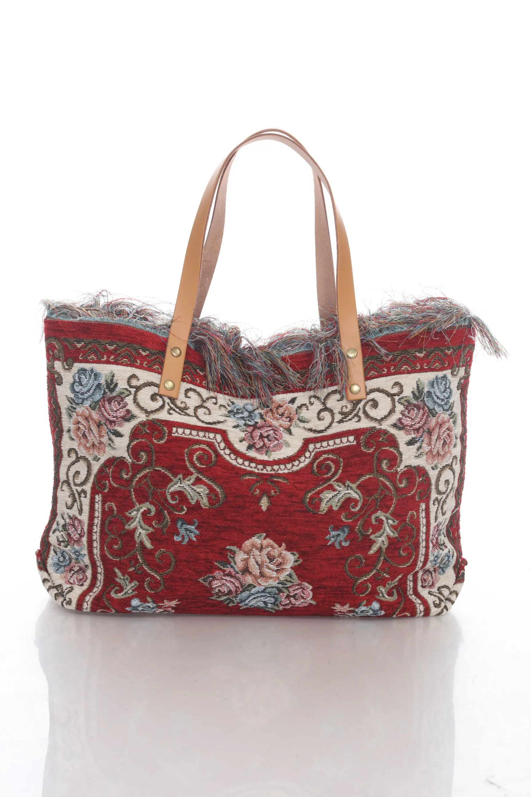 Jijou Capri Tapestry Leather Double Handle Handbag JC0321