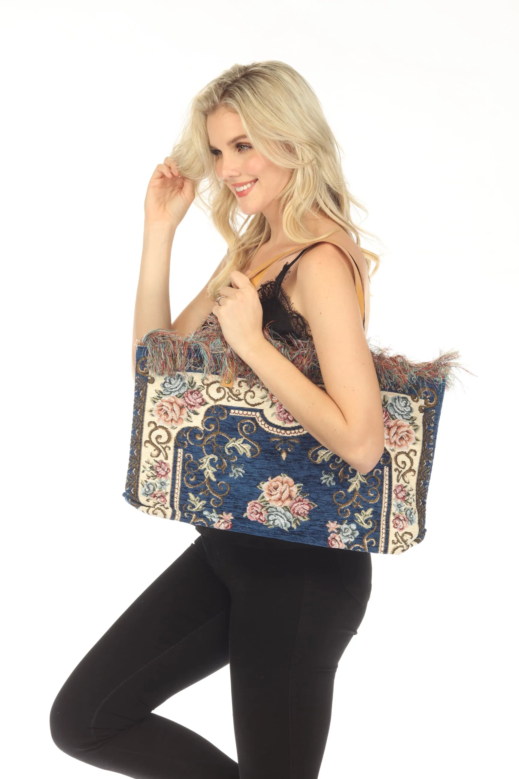 Jijou Capri Tapestry Leather Double Handle Handbag JC0321