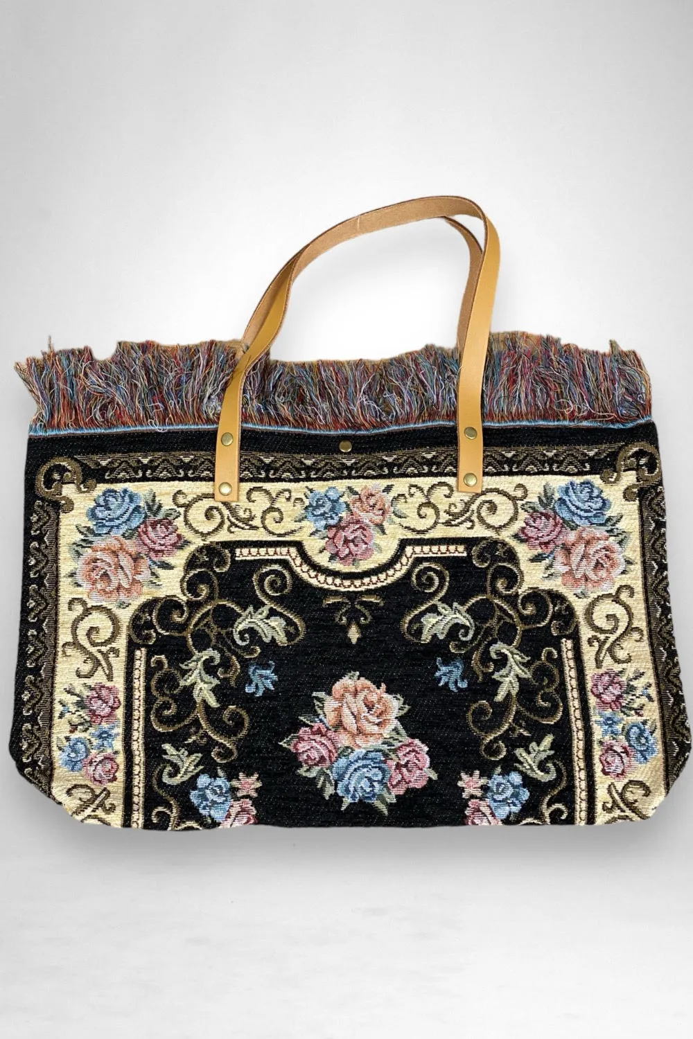 Jijou Capri Tapestry Leather Double Handle Handbag JC0321
