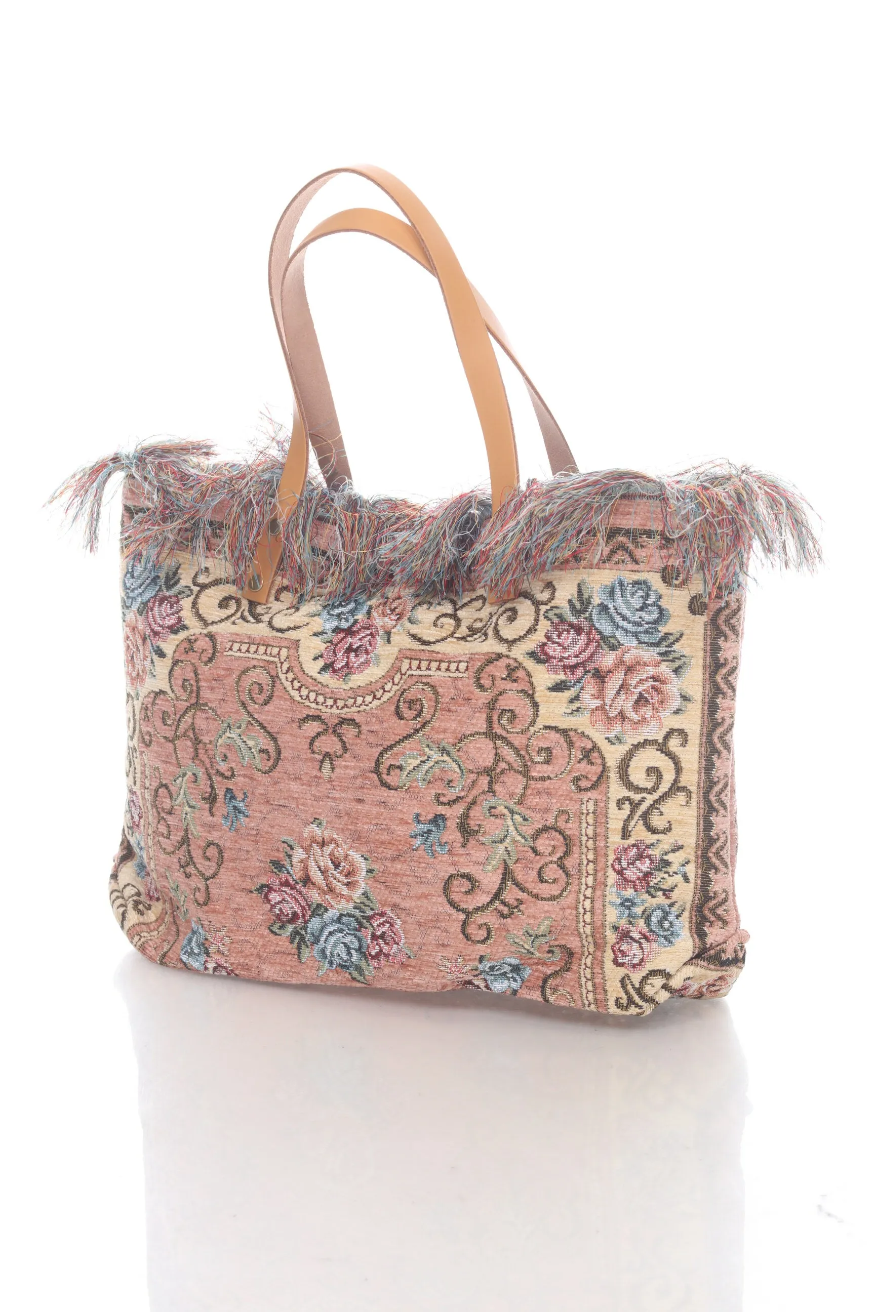 Jijou Capri Tapestry Leather Double Handle Handbag JC0321