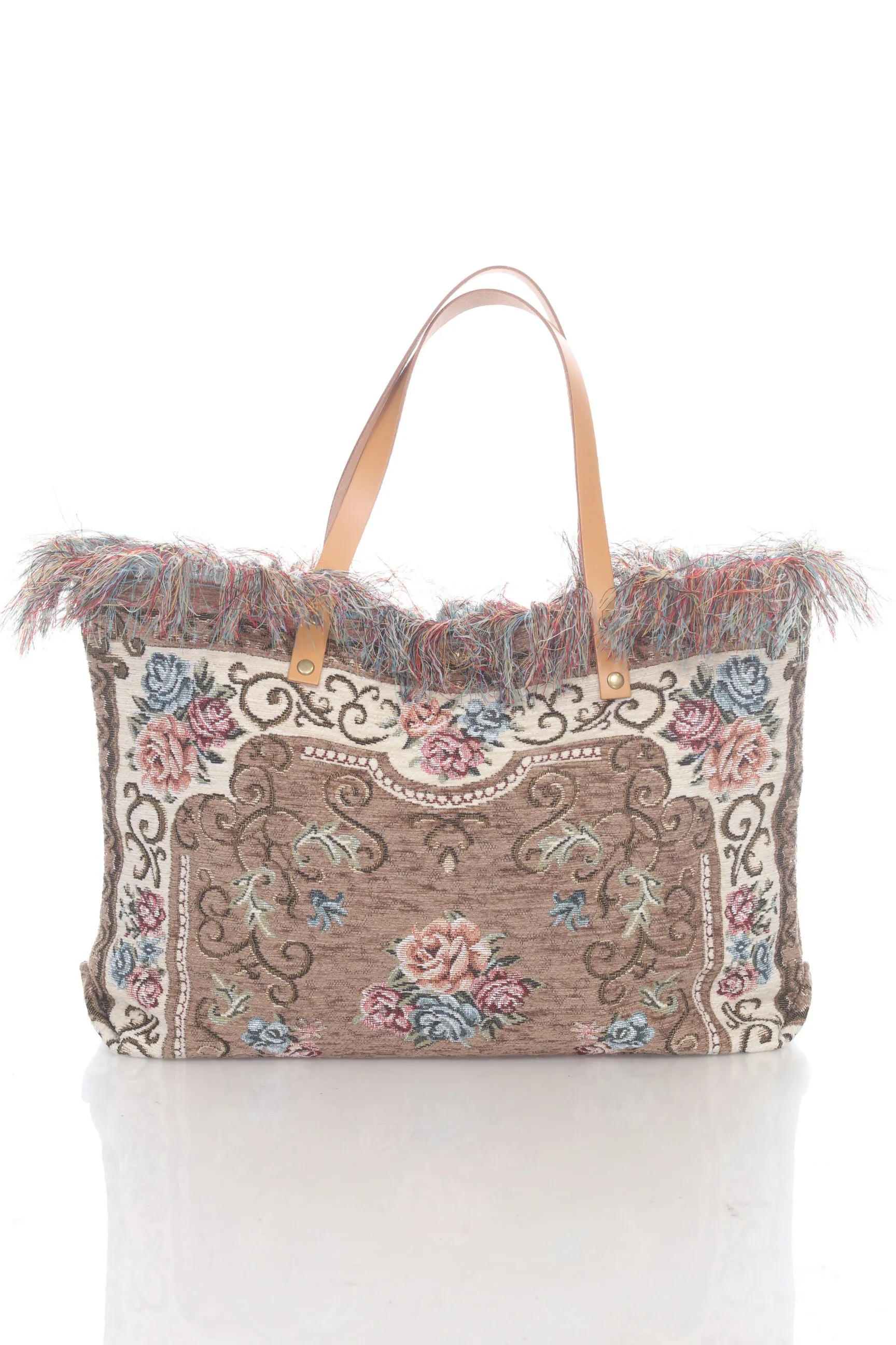 Jijou Capri Tapestry Leather Double Handle Handbag JC0321