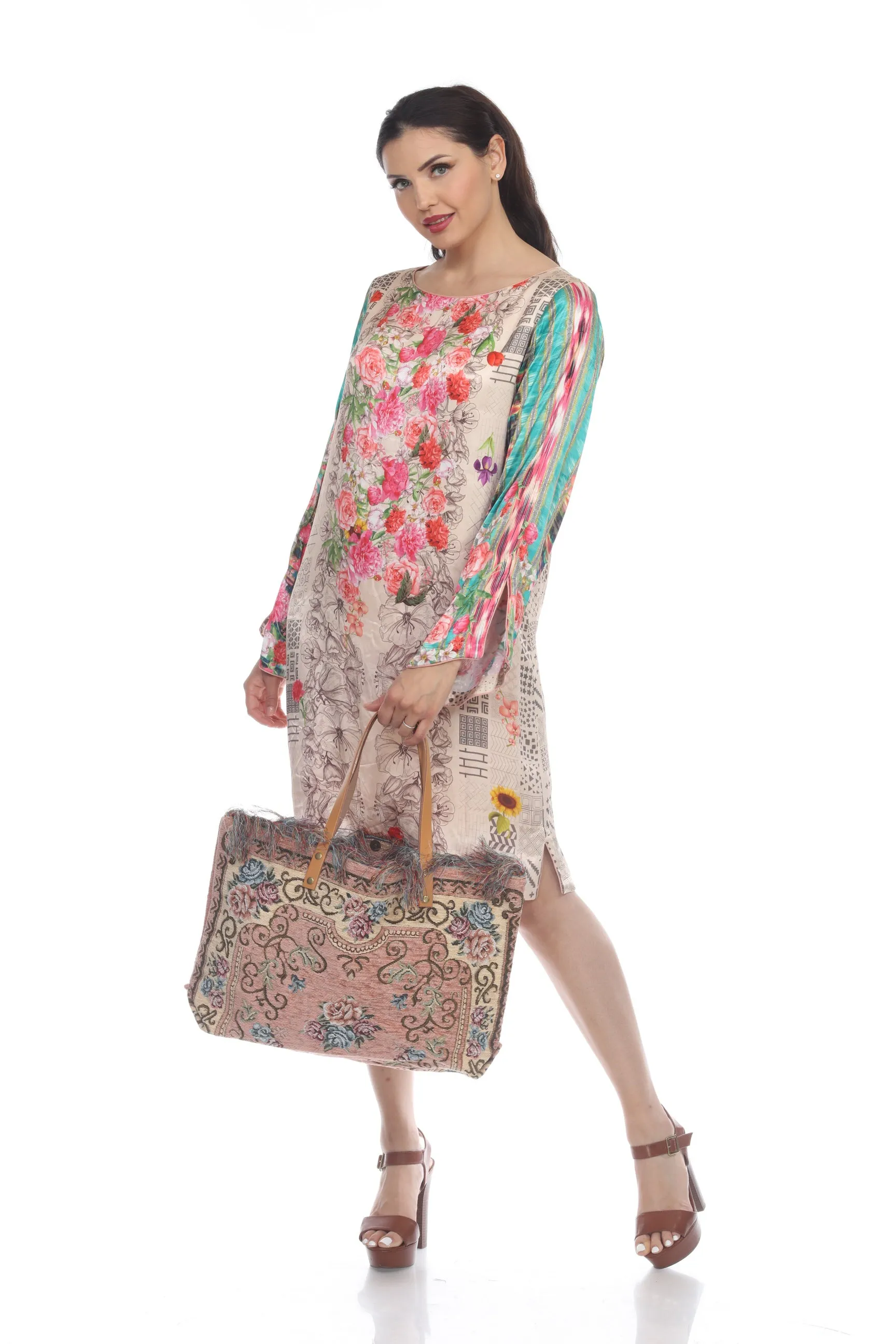 Jijou Capri Tapestry Leather Double Handle Handbag JC0321