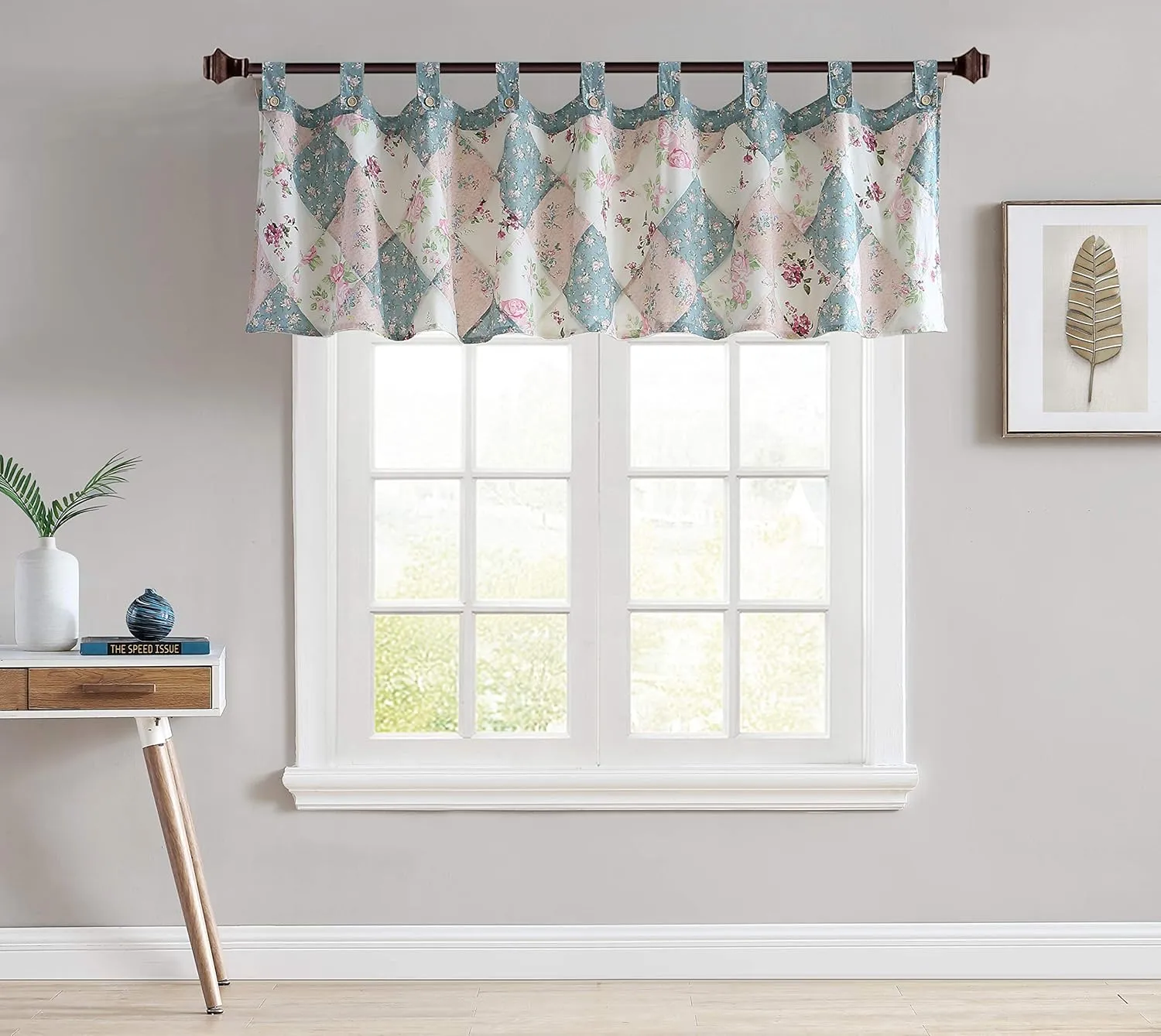 Jolie Diamond Patchwork Floral Valance Tab Top Home Decoration Window Treatment, 84" x 21"