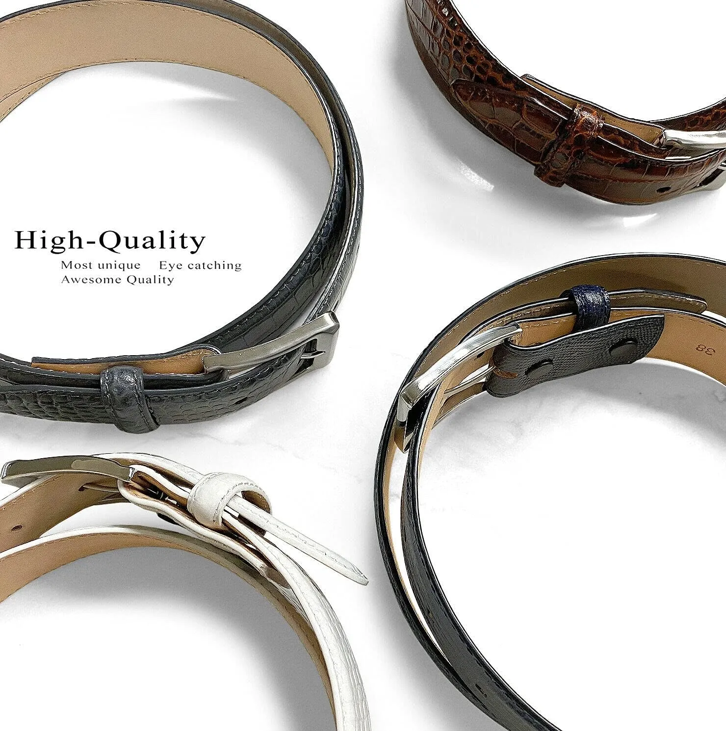 Joseph Gold/Grove Silver / J2 Genuine Full-Grain Cowhide Leather Designer Dress Belt 1-3/8"(35mm) Wide