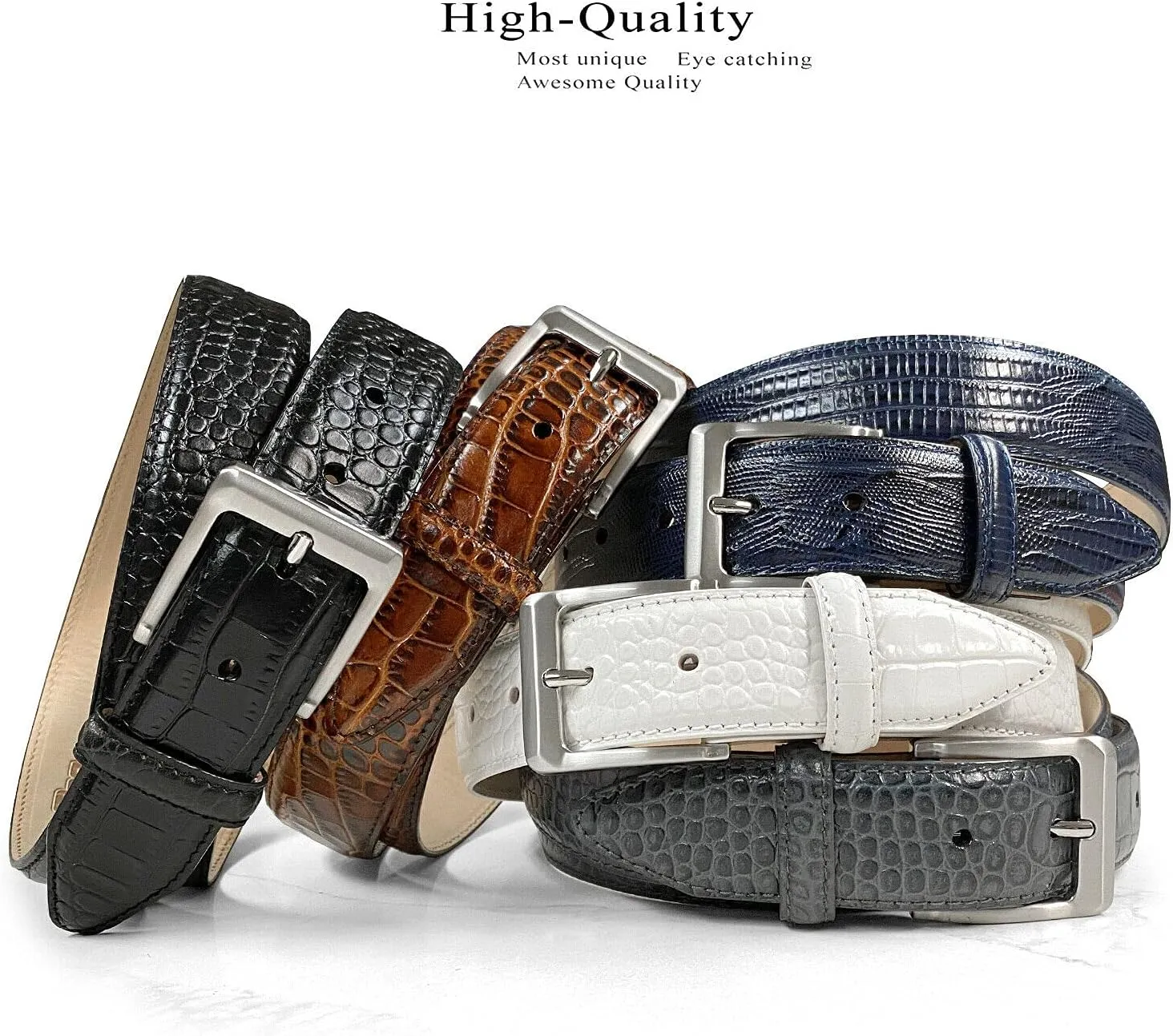 Joseph Gold/Grove Silver / J2 Genuine Full-Grain Cowhide Leather Designer Dress Belt 1-3/8"(35mm) Wide
