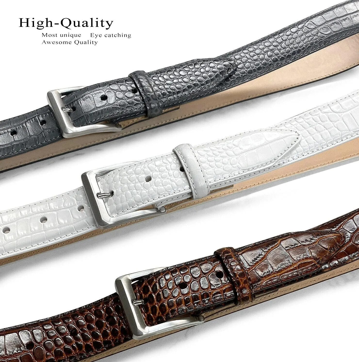 Joseph Gold/Grove Silver / J2 Genuine Full-Grain Cowhide Leather Designer Dress Belt 1-3/8"(35mm) Wide