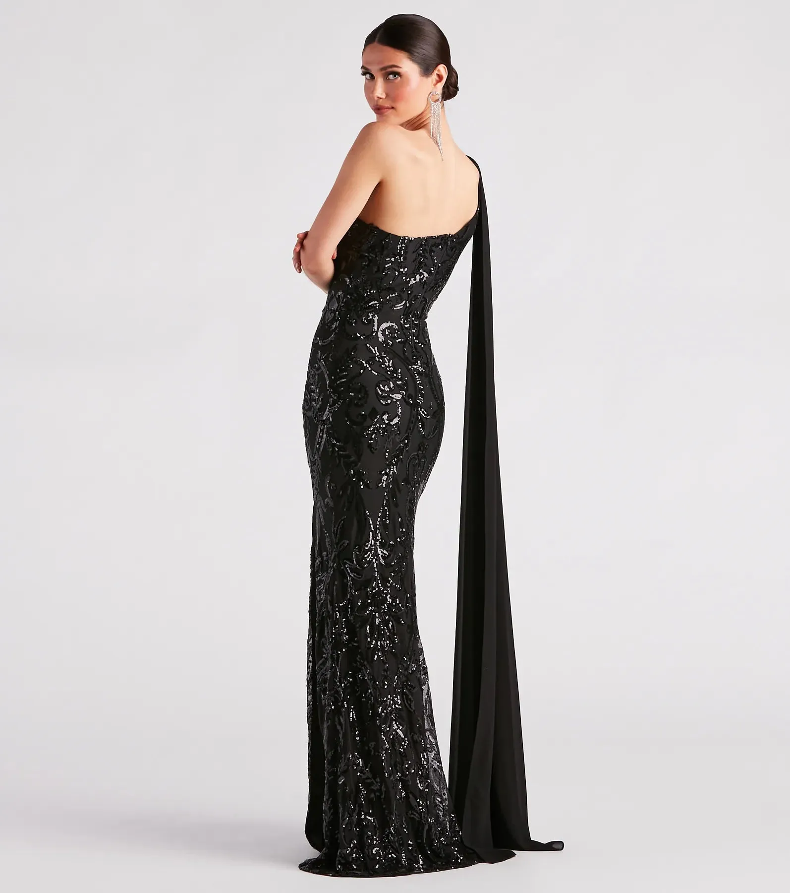 Julia Formal Sequin Sash A-Line Dress