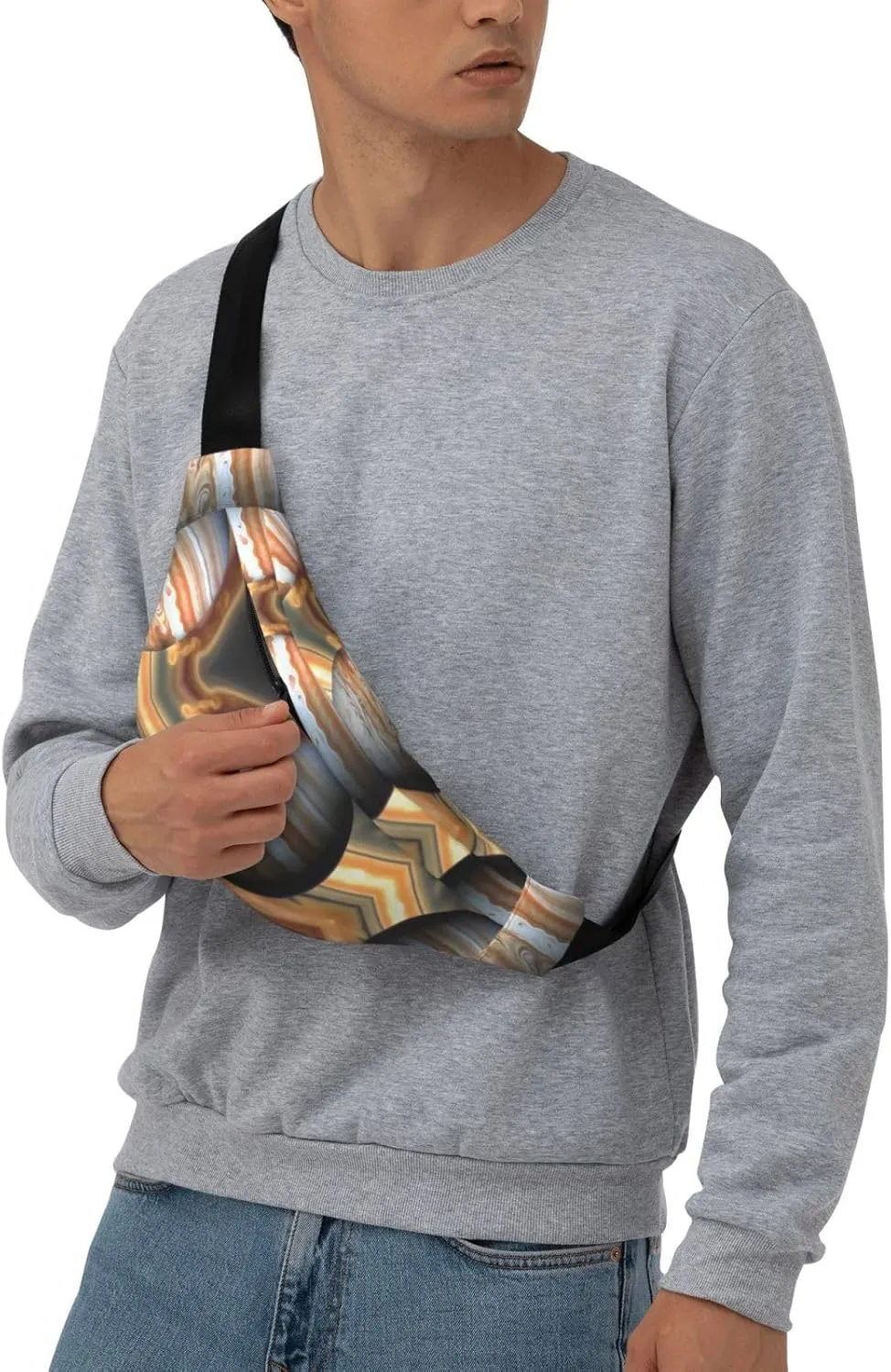 Jupiter Landscape Print Large Crossbody Fanny Pack, Cute Waterproof Waist Pack Belt Bag For Men, Women, Stylish Running Accessory