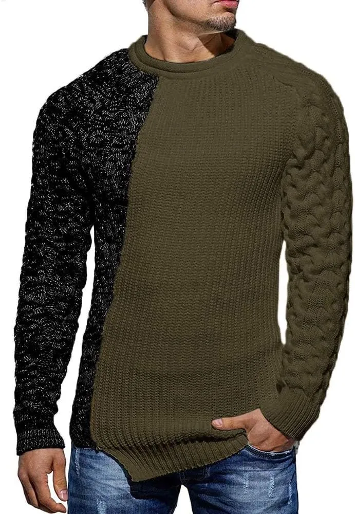 Karlywindow Men's Crew Neck Pullover Sweaters Slim Fit Long Sleeve Ribbed Knitted Twisted Warm Cozy Jumpers Sweater