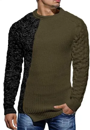 Karlywindow Men's Crew Neck Pullover Sweaters Slim Fit Long Sleeve Ribbed Knitted Twisted Warm Cozy Jumpers Sweater