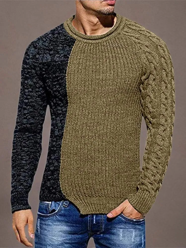 Karlywindow Men's Crew Neck Pullover Sweaters Slim Fit Long Sleeve Ribbed Knitted Twisted Warm Cozy Jumpers Sweater