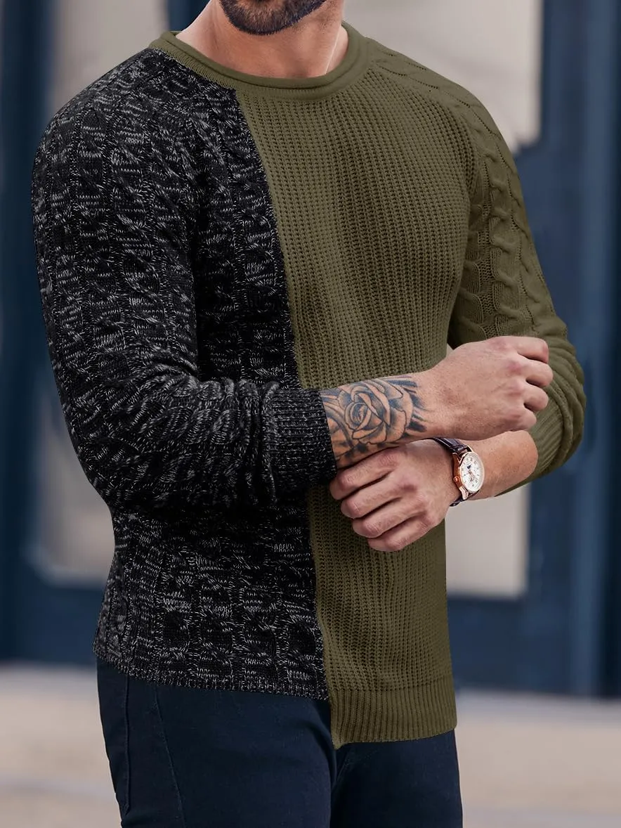 Karlywindow Men's Crew Neck Pullover Sweaters Slim Fit Long Sleeve Ribbed Knitted Twisted Warm Cozy Jumpers Sweater