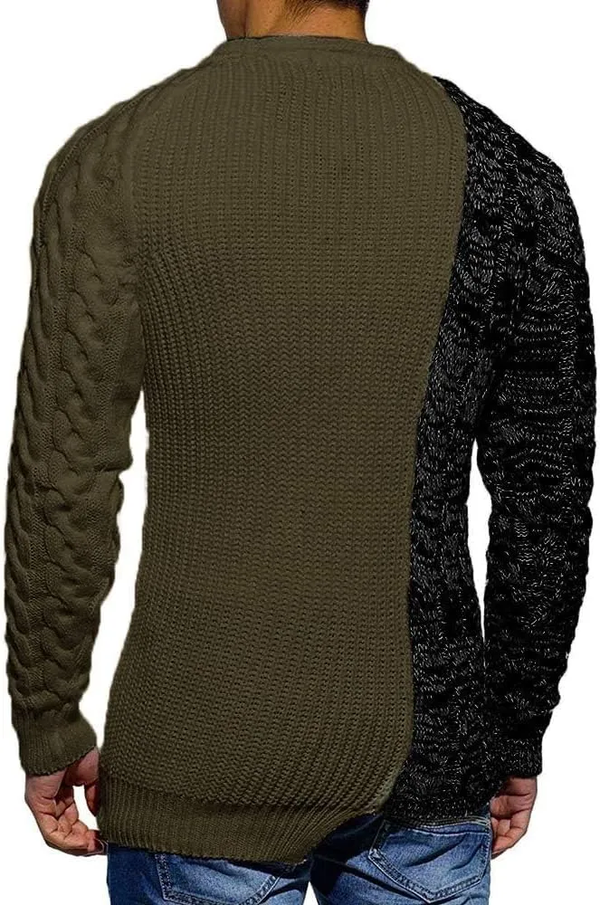 Karlywindow Men's Crew Neck Pullover Sweaters Slim Fit Long Sleeve Ribbed Knitted Twisted Warm Cozy Jumpers Sweater