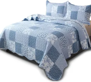 KASENTEX Twin Quilt Set, Reversible Floral Patchwork Bedspread, 2 Pieces Bedding Sets with 1 Sham, Soft Lightweight Coverlet, All-Season (Blue Floral Patchwork, 86"x68")