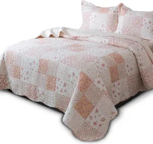 KASENTEX Twin Quilt Set, Reversible Floral Patchwork Bedspread, 2 Pieces Bedding Sets with 1 Sham, Soft Lightweight Coverlet, All-Season (Pink Floral Patchwork, 86"x68")