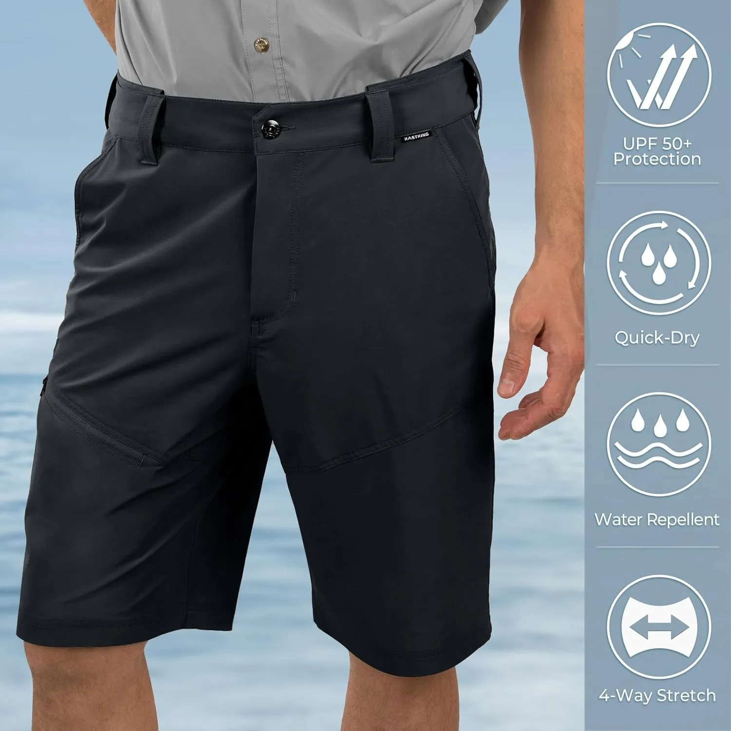 KastKing Cool Caster Men's Fishing Shorts, UPF 50  Hiking Shorts, 10.5” and 7.5” Available, Water Repellent, 4-Way Stretch