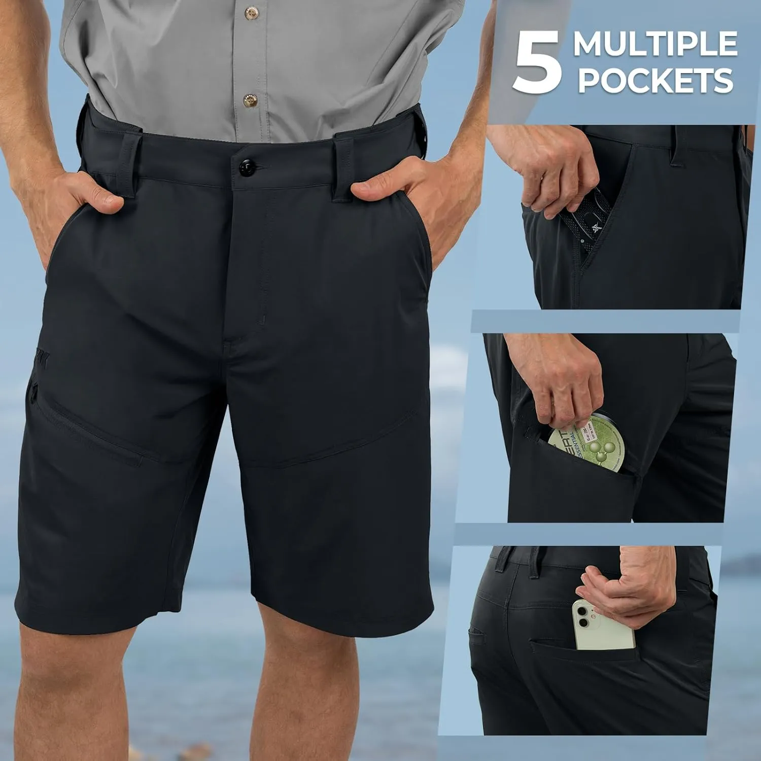 KastKing Cool Caster Men's Fishing Shorts, UPF 50  Hiking Shorts, 10.5” and 7.5” Available, Water Repellent, 4-Way Stretch