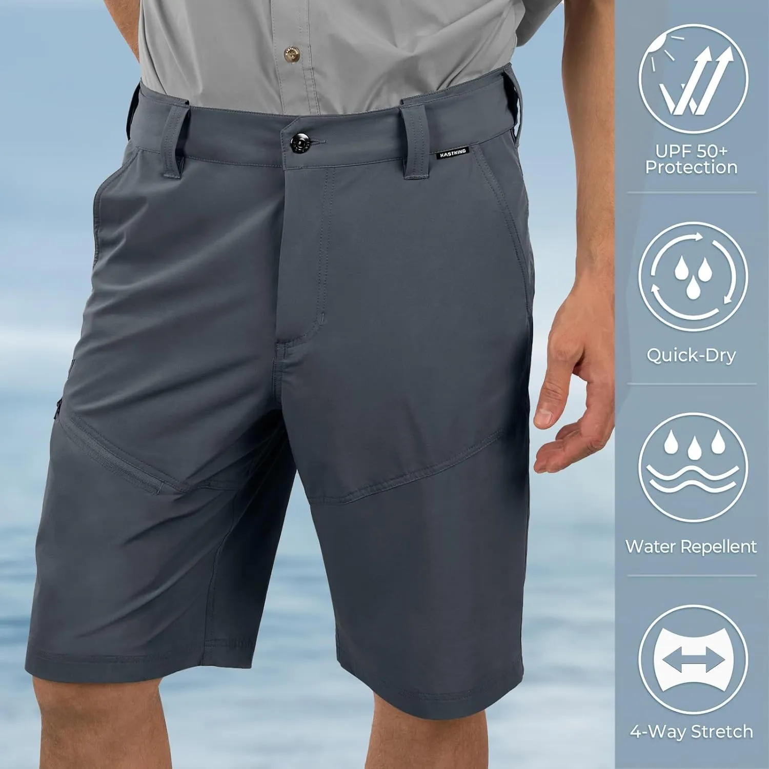 KastKing Cool Caster Men's Fishing Shorts, UPF 50  Hiking Shorts, 10.5” and 7.5” Available, Water Repellent, 4-Way Stretch