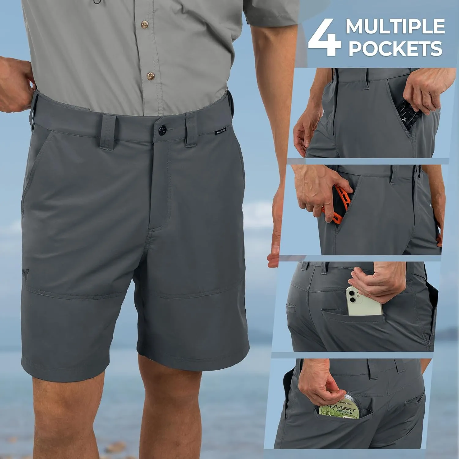 KastKing Cool Caster Men's Fishing Shorts, UPF 50  Hiking Shorts, 10.5” and 7.5” Available, Water Repellent, 4-Way Stretch
