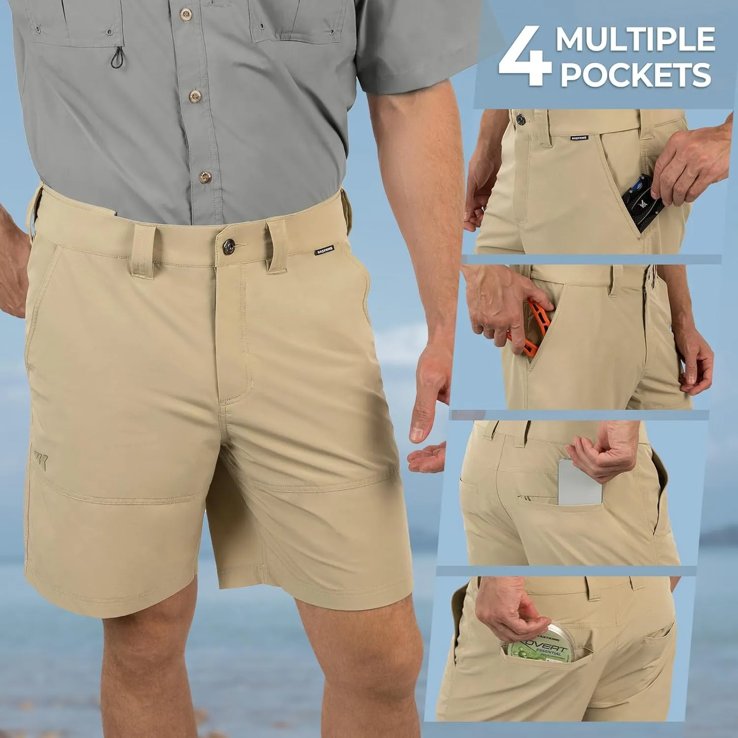 KastKing Cool Caster Men's Fishing Shorts, UPF 50  Hiking Shorts, 10.5” and 7.5” Available, Water Repellent, 4-Way Stretch