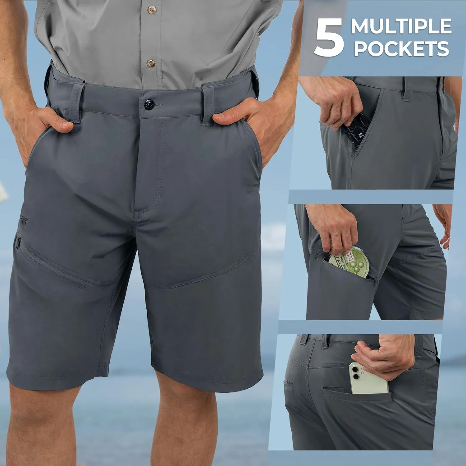 KastKing Cool Caster Men's Fishing Shorts, UPF 50  Hiking Shorts, 10.5” and 7.5” Available, Water Repellent, 4-Way Stretch