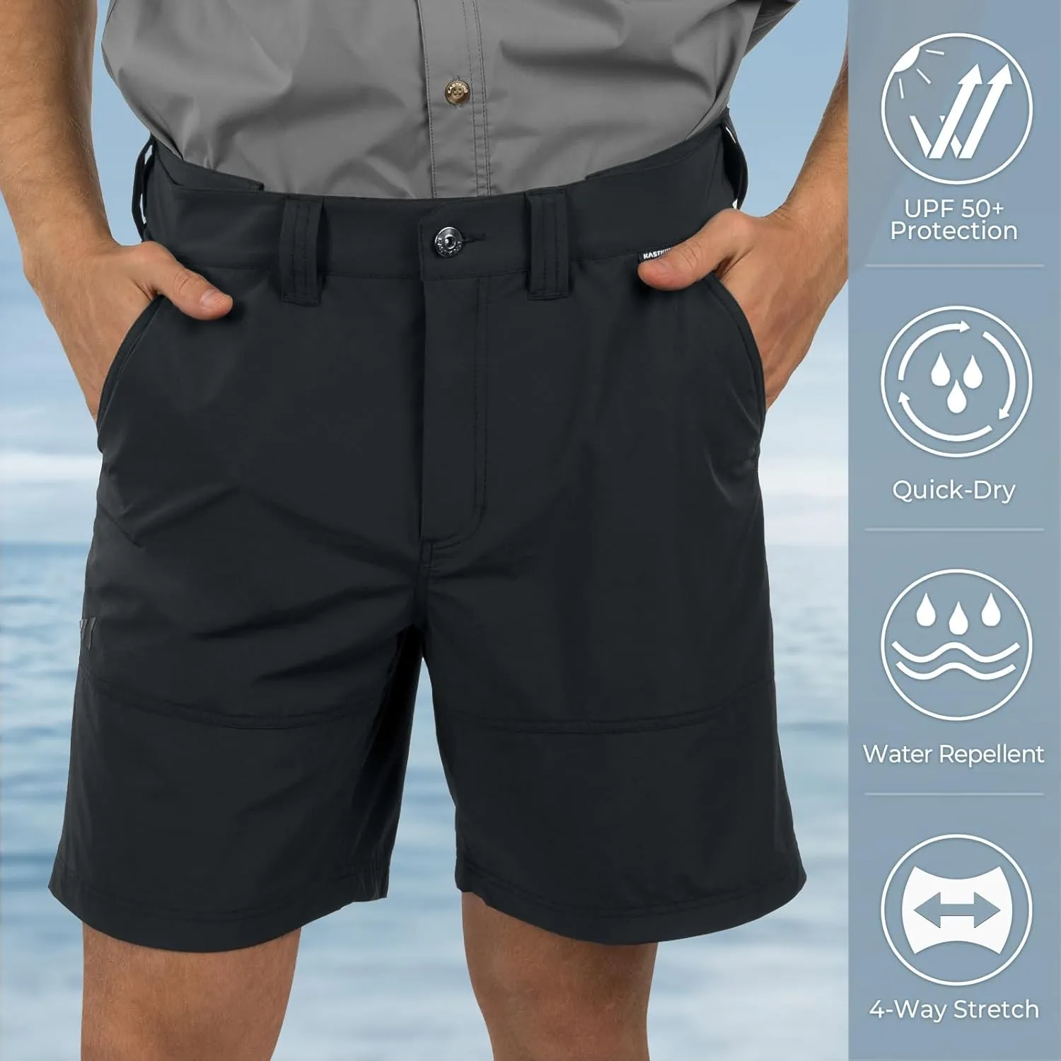 KastKing Cool Caster Men's Fishing Shorts, UPF 50  Hiking Shorts, 10.5” and 7.5” Available, Water Repellent, 4-Way Stretch