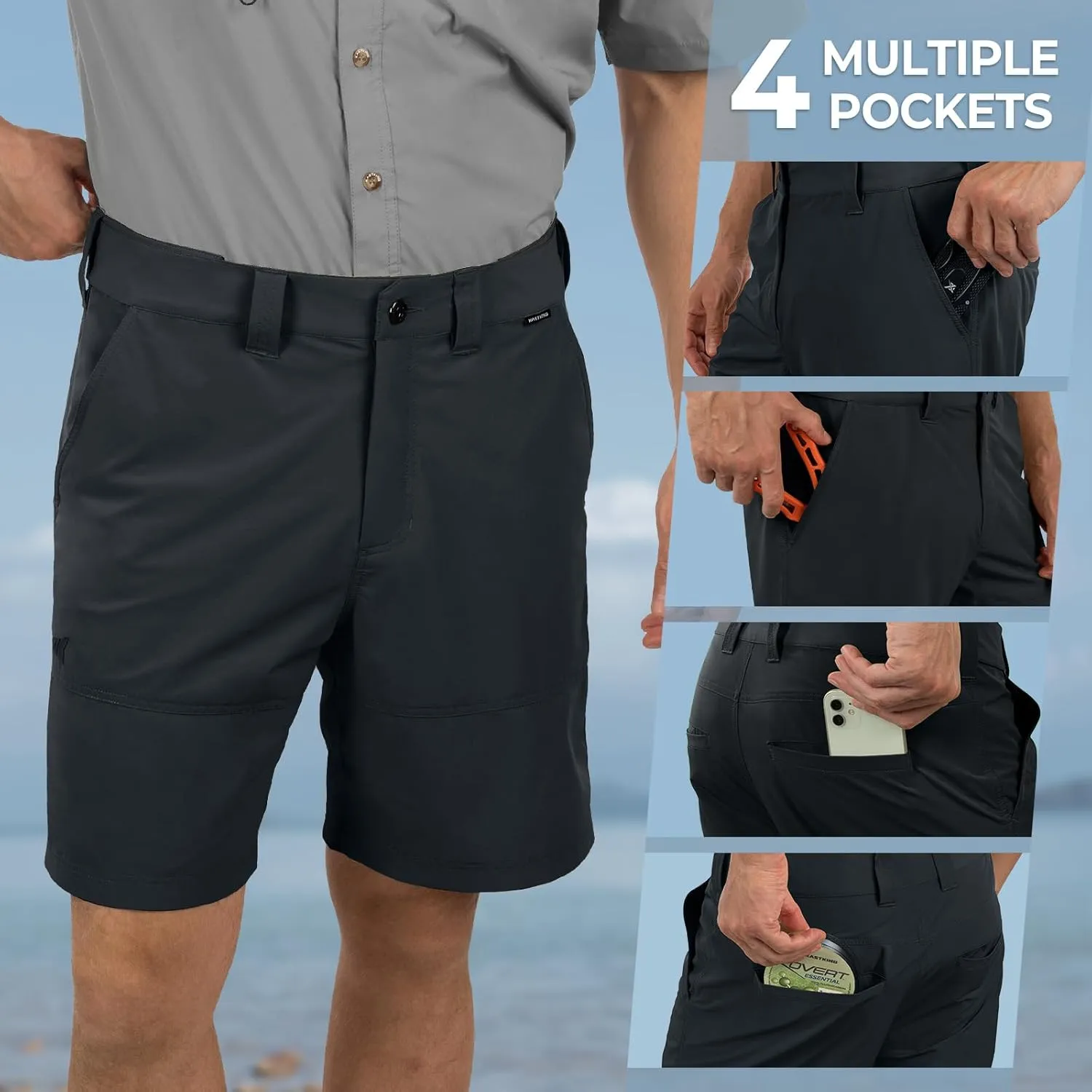 KastKing Cool Caster Men's Fishing Shorts, UPF 50  Hiking Shorts, 10.5” and 7.5” Available, Water Repellent, 4-Way Stretch