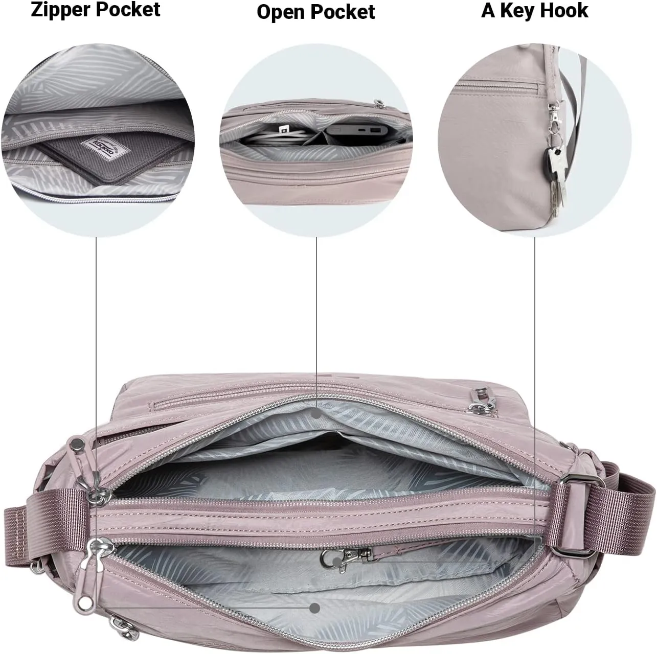 KAUKKO Women Crossbody Bag Handbag Lightweight Shoulder Purse Nylon Multi Pocket Crossbody Bag Ladies Travel Handbag