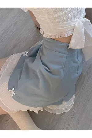 Kawaii Lace Patchwork Denim Skirt