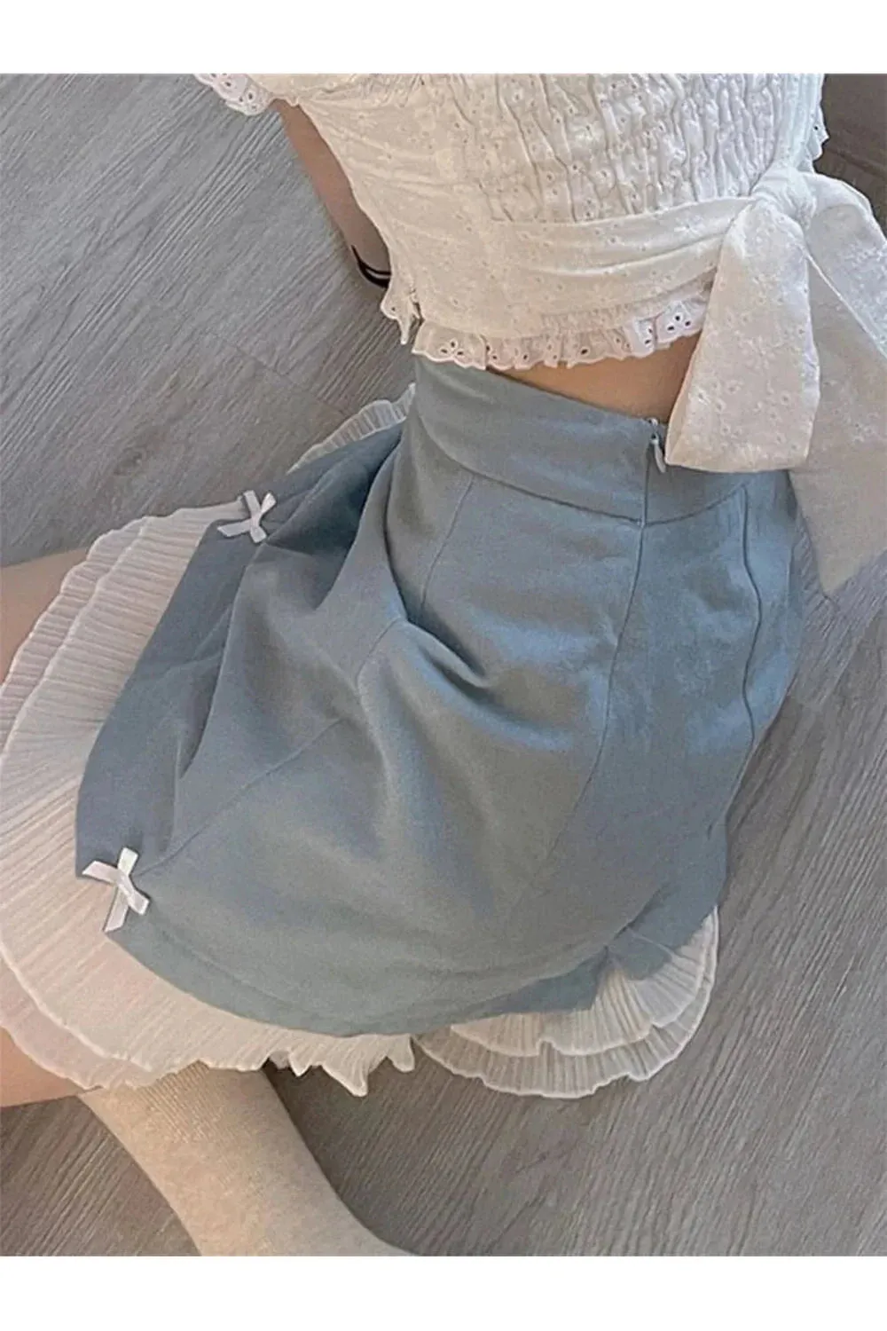 Kawaii Lace Patchwork Denim Skirt