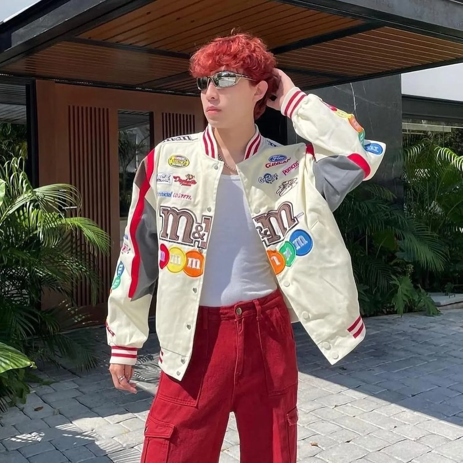 KAYIN Mens Embroidery Jacket Patchwork Baseball Jackets Varsity Retro Casual Sweatshirt Unisex Sport Streetwear Coats Tops