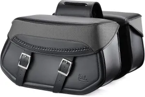 KEMIMOTO Synthetic Leather Motorcycle Saddlebags Universal Motorcycle Throw Over Saddle Bags Compatible with Sportster Dyna Softail Touring Models Vstar Shadow Wide Glide Black