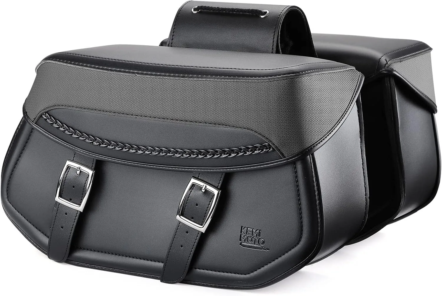 KEMIMOTO Synthetic Leather Motorcycle Saddlebags Universal Motorcycle Throw Over Saddle Bags Compatible with Sportster Dyna Softail Touring Models Vstar Shadow Wide Glide Black