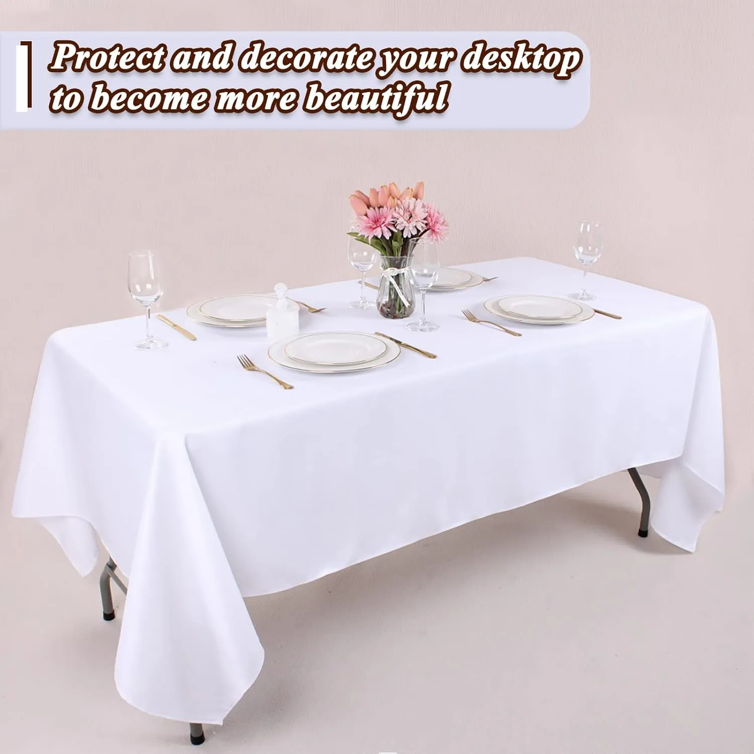 Kesfey 4 Packs White Polyester Table Cloth 60 x102 inch Washable Wrinkle Resistant Tablecloths Fabric Table Covers for 6 Foot Rectangle Tables High Density Banquet Tablecloth for Wedding Celebration