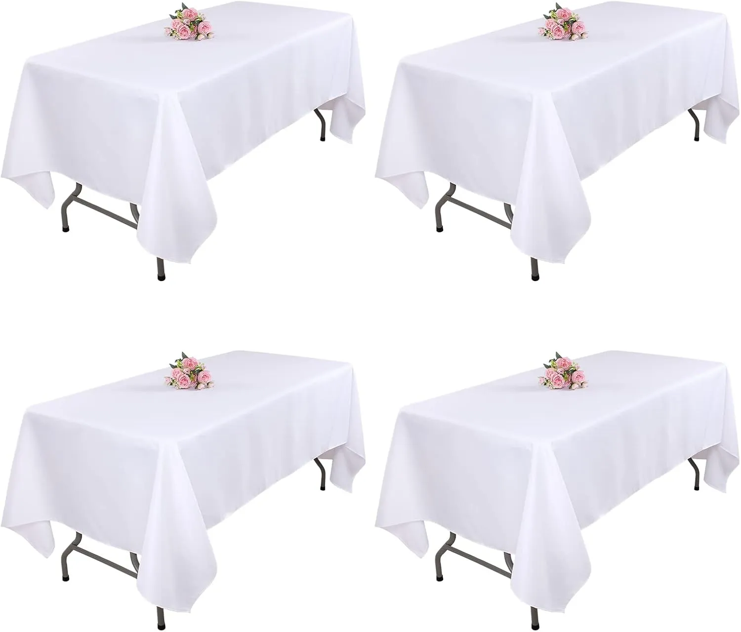 Kesfey 4 Packs White Polyester Table Cloth 60 x102 inch Washable Wrinkle Resistant Tablecloths Fabric Table Covers for 6 Foot Rectangle Tables High Density Banquet Tablecloth for Wedding Celebration