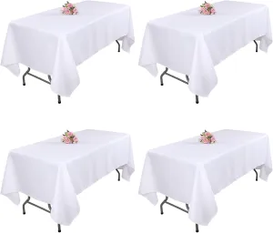 Kesfey 4 Packs White Polyester Table Cloth 60 x102 inch Washable Wrinkle Resistant Tablecloths Fabric Table Covers for 6 Foot Rectangle Tables High Density Banquet Tablecloth for Wedding Celebration